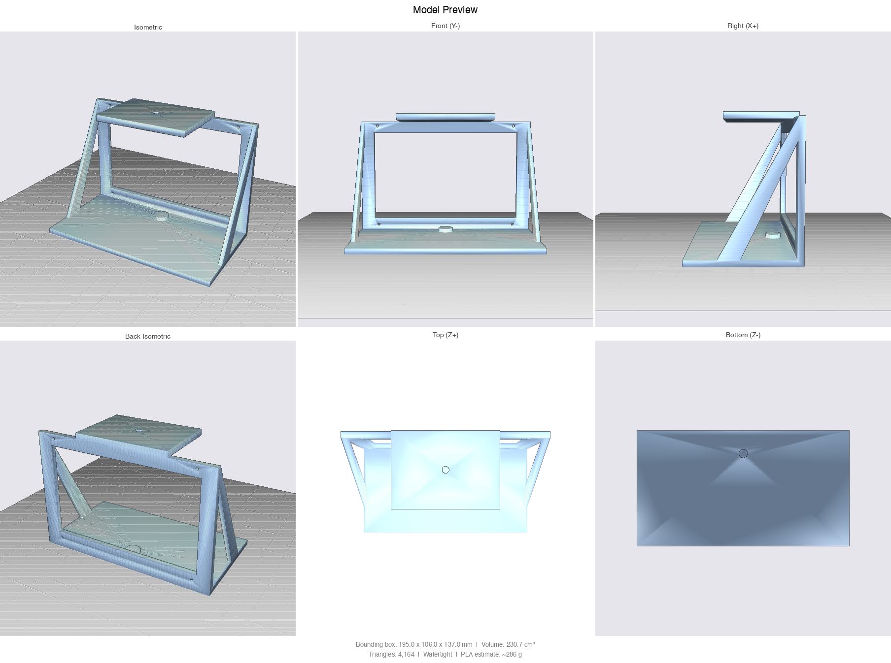 Six-view preview of the display mount model