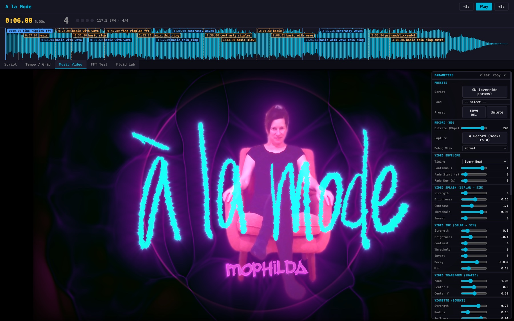 The shader editor with the parameter panel open over the render