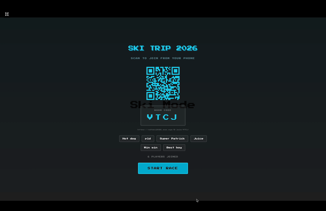Lobby screen — players joining via QR code
