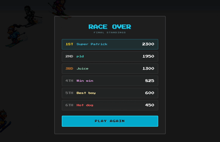 Race Over — final standings
